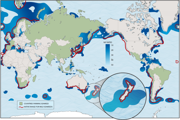 Map showing areas ecologically suitable for seaweed aquaculture